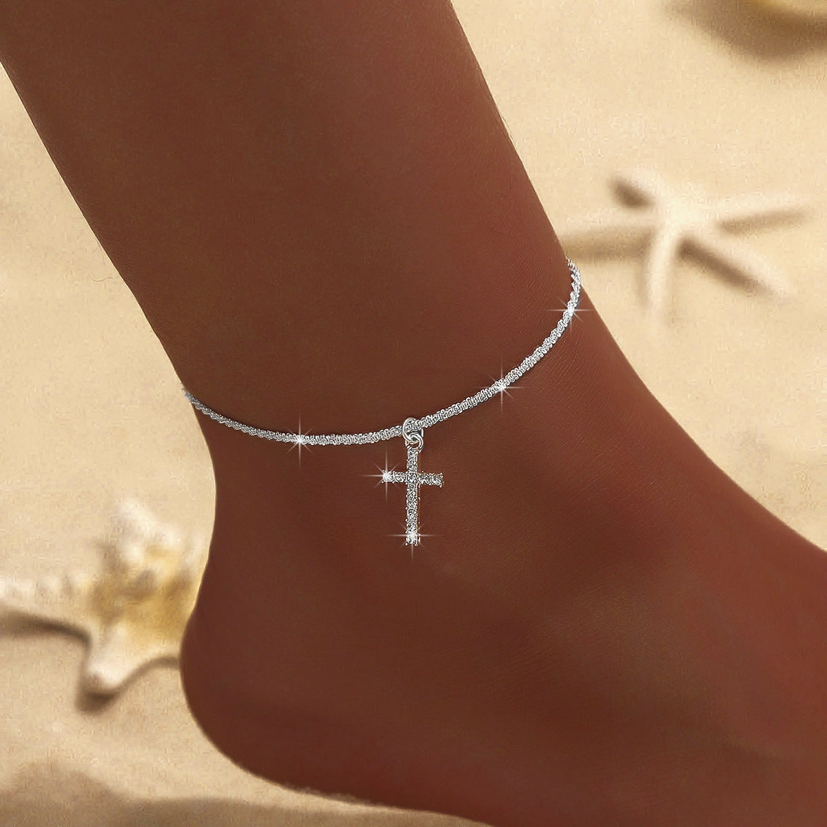 Female Fashion Cross Double-circle Anklet - Chic Angle